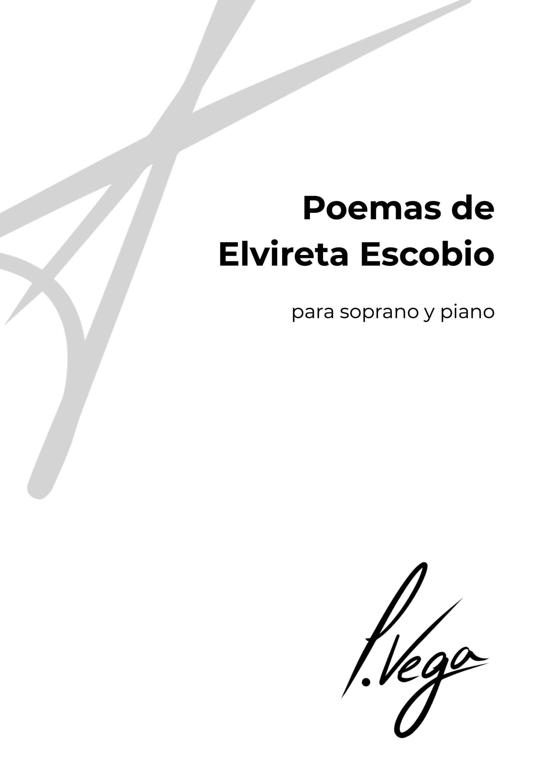 Portada de la partitura Poemas de Elvireta Escobio para soprano y piano de Laura Vega