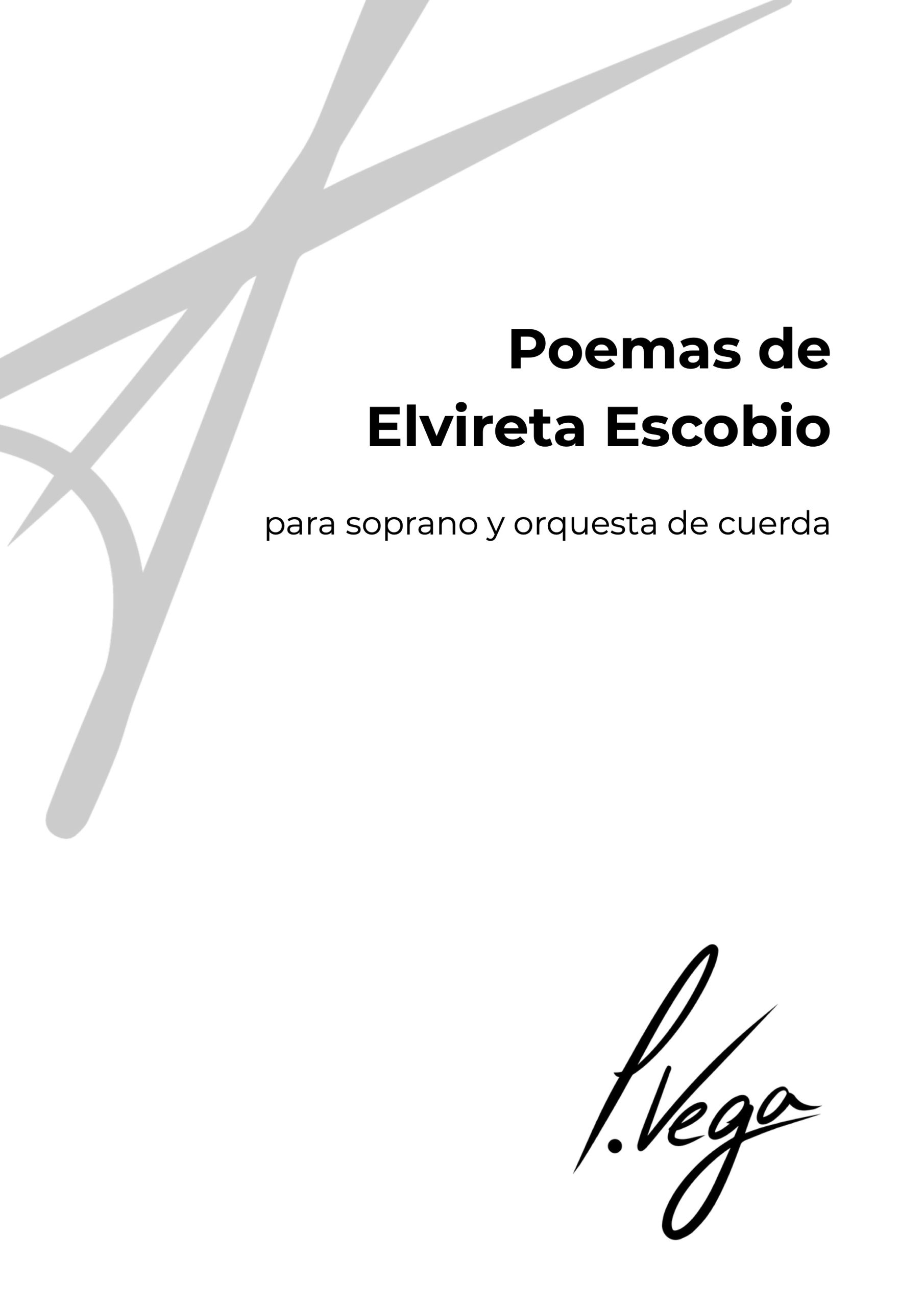 Portada de la partitura Poemas de Elvireta Escobio para soprano y orquesta de cuerda de Laura Vega