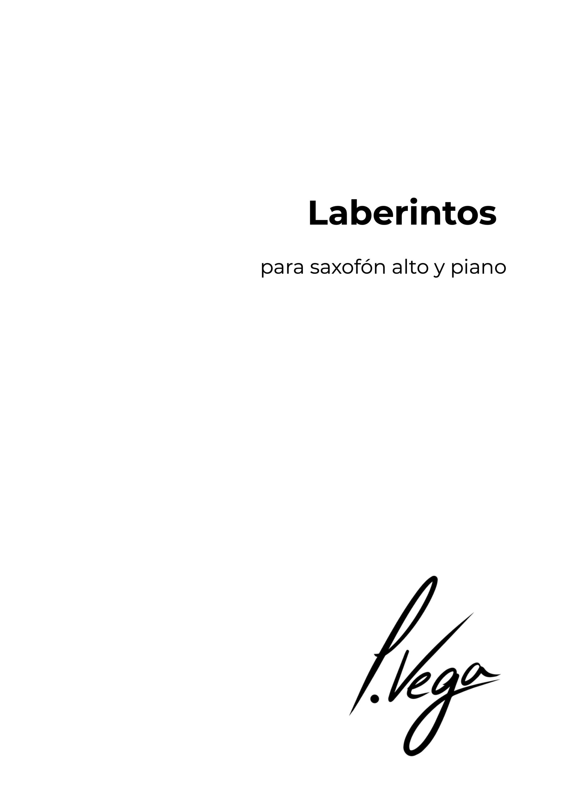 Portada de la partitura Laberintos para saxofón alto y piano de Laura Vega