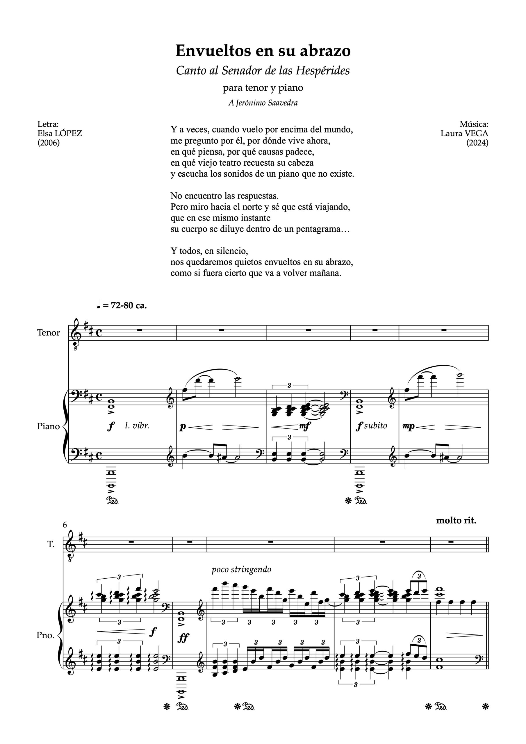 Envueltos en su abrazo. Canto al Senador de las Hespérides para tenor y piano - Imagen 2