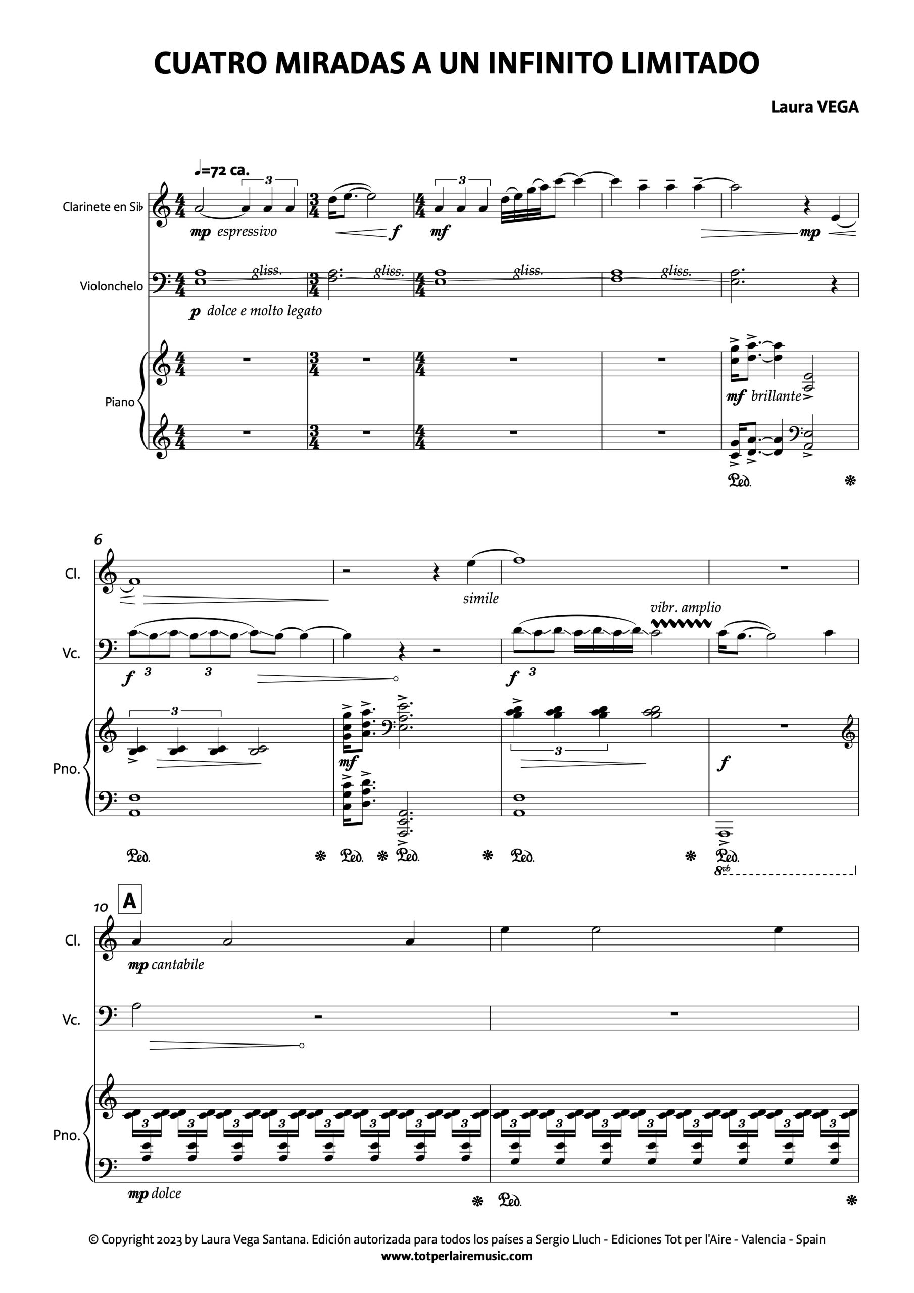 Cuatro miradas a un infinito limitado para clarinete, violonchelo y piano - Imagen 2
