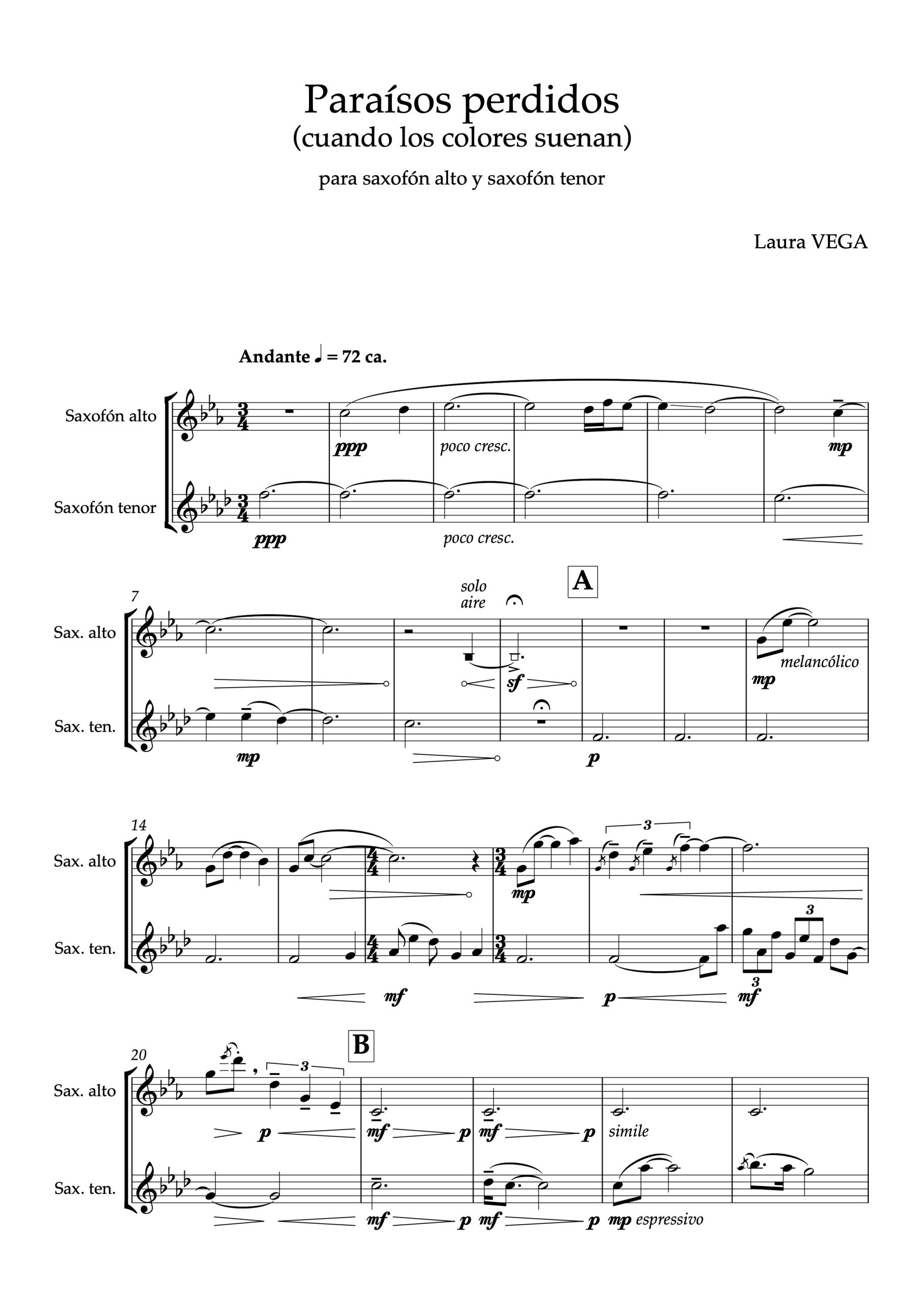 Paraísos perdidos (cuando los colores suenan) para saxofón alto y saxofón tenor - Imagen 2