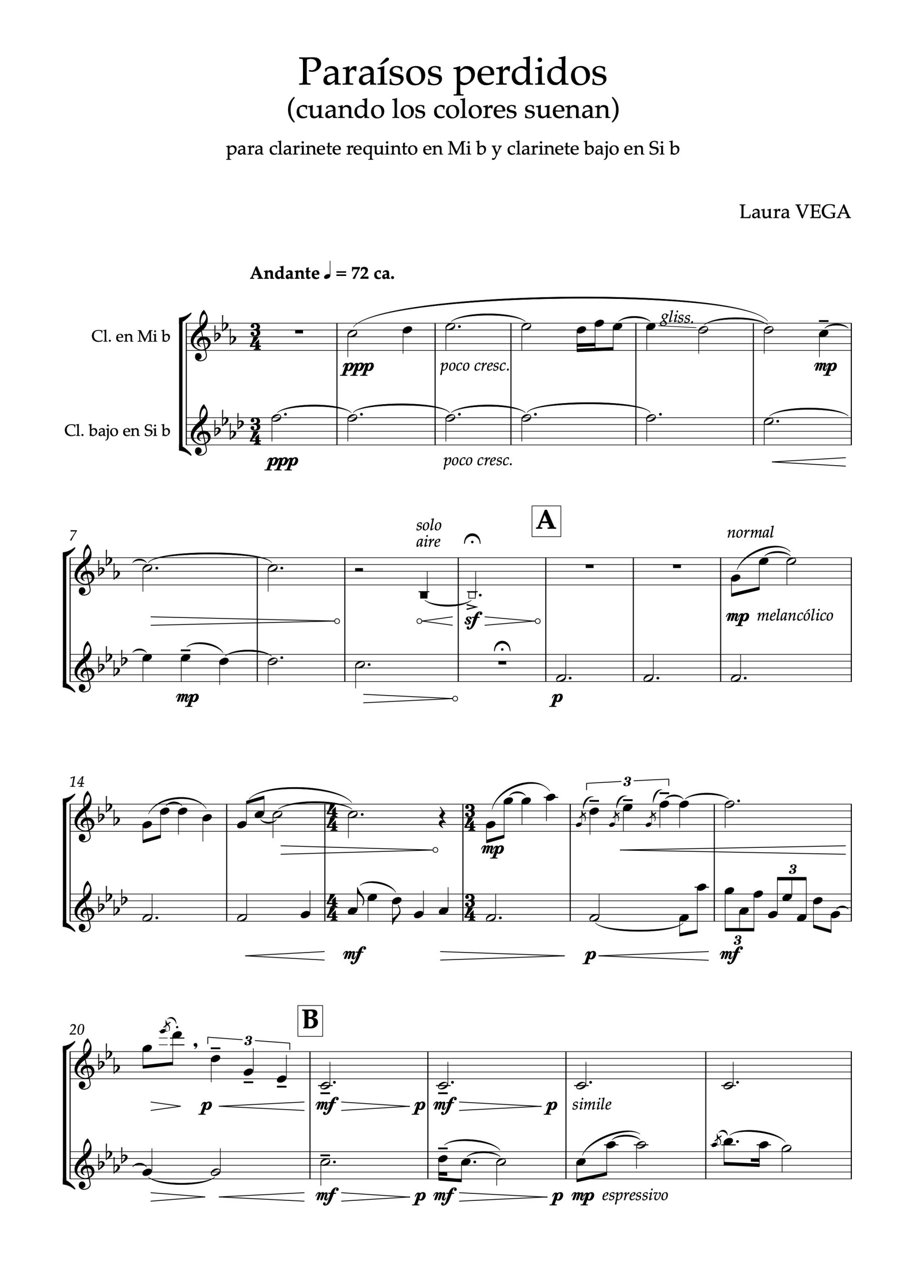 Paraísos perdidos (cuando los colores suenan) para clarinete requinto y clarinete bajo - Imagen 2