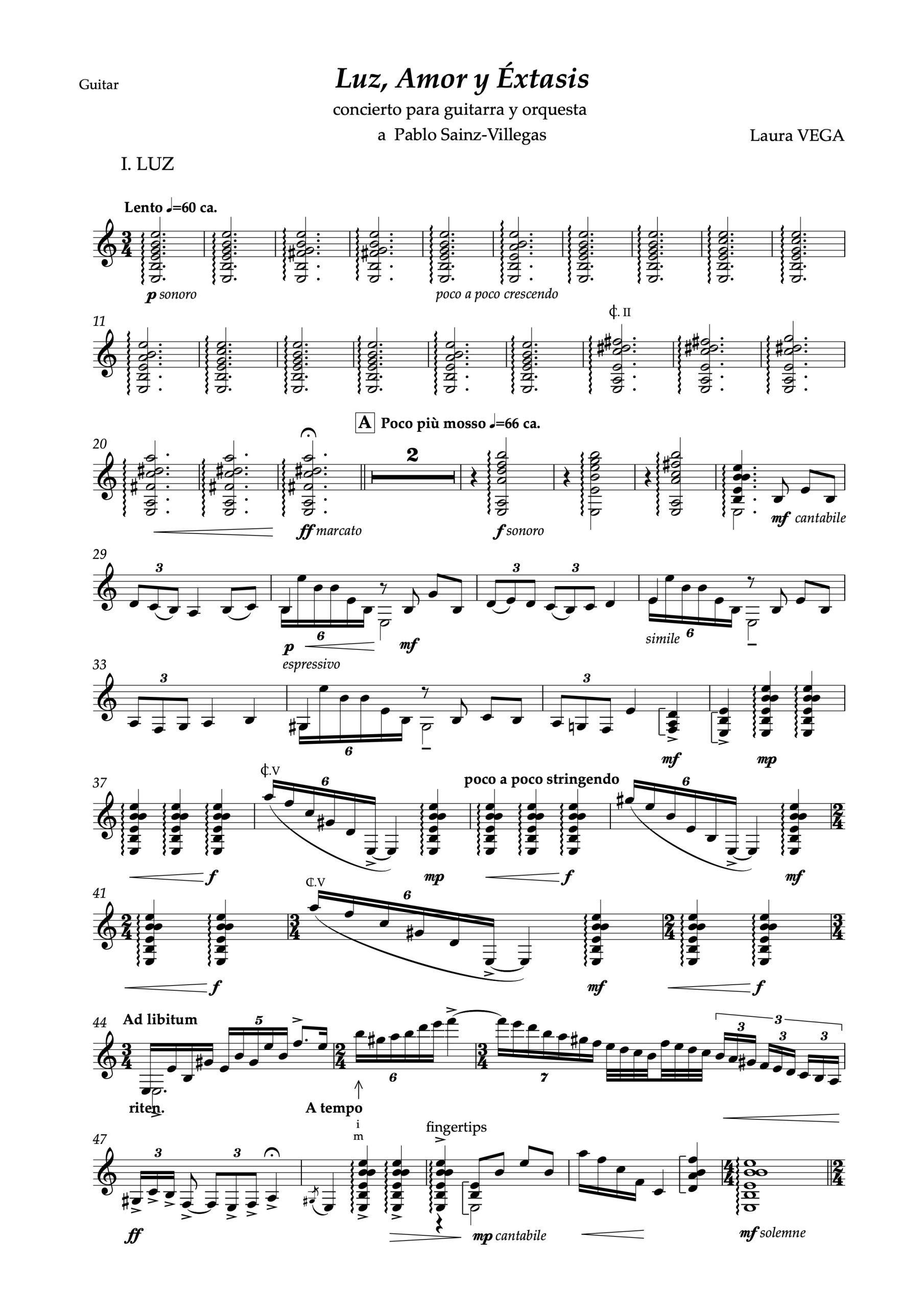 Luz, Amor y Éxtasis, concierto para guitarra y orquesta (parte guitarra + reducción piano) - Imagen 2